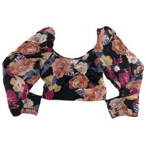 Band Of The Free Women's Faux Wrap Crop Top Size XS Black Berry Long Sleeve